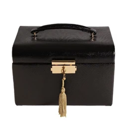 Lille smykkeskrin sort læder, flot reptilpræg fra Droma.com